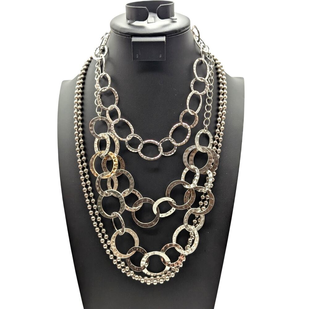 Lot of Four Silver Tone Necklaces -- Two Bead Ball Chains & Two Loopy Chain